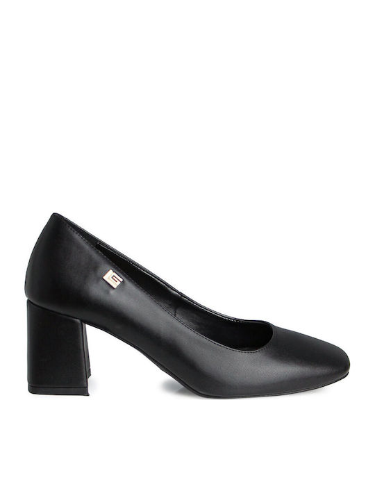 Pantofi cu toc din piele cu toc mediu negre