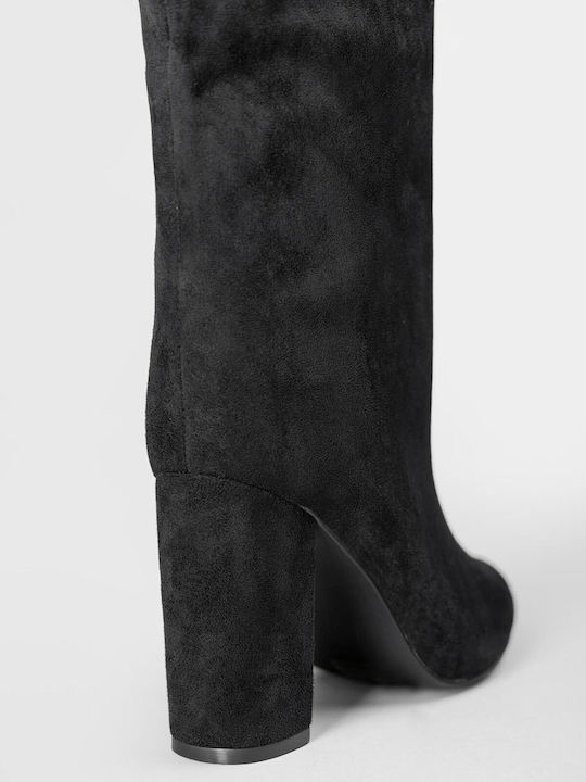 Wildleder Damenstiefel mit Hohem Absatz Schwarz