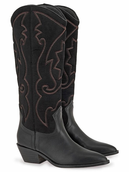 Damen-Cowboystiefel mit Mittelhohem Absatz Schwarz