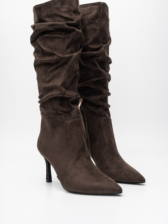 Wildleder Damenstiefel Braun Über Dem Knie