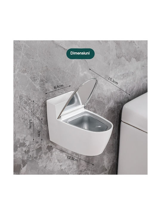 Cenușare Creativă Flippy Formă Toaletă Capac Argintiu Material Oțel Inoxidabil 12.5 X 9.8 X 8.4 Cm Montare Adezivă Independentă Baie Cameră Bucătărie Balcon Argintiu