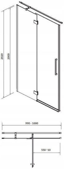 Cersanit Shower Cabin for Shower with Hinged Door 100x200cm Clear Glass