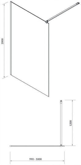 Cersanit Duschkabine mit Schiebetür 100x200cm Klarglas Schwarzes Profil