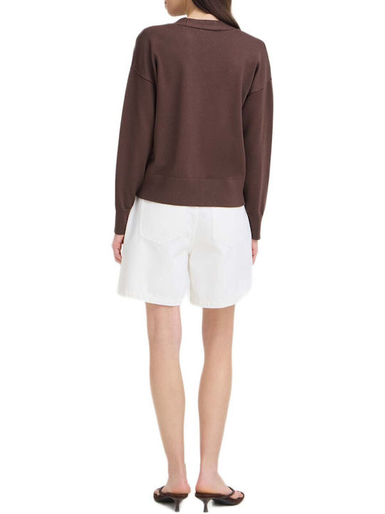 Women's Knitted Cardigan with Buttons Brown
