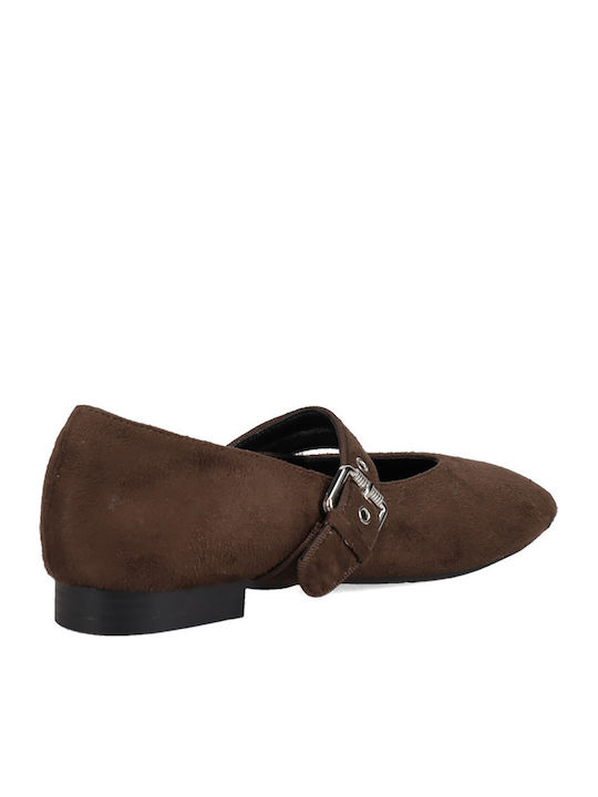 Suede Women's Ballerina Shoes Brown