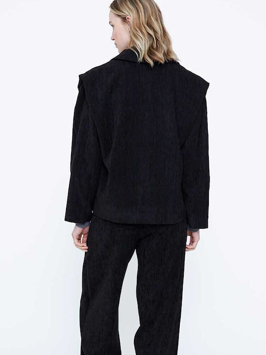 Wild Pony Damen Leder Blazer Schwarz