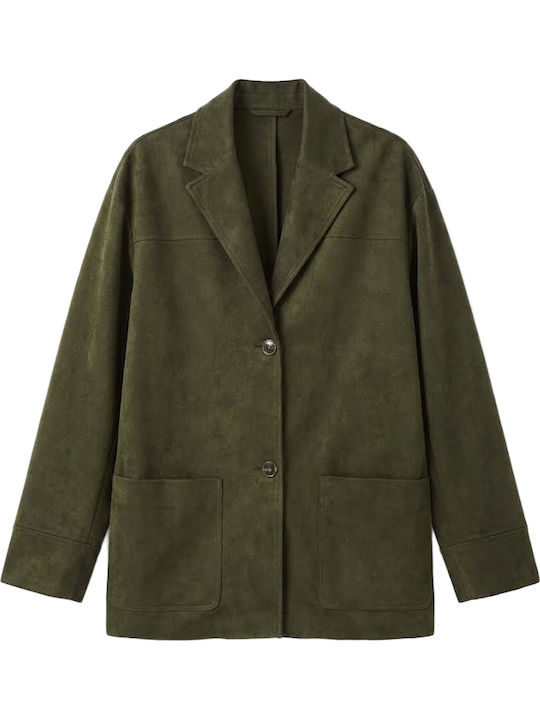 Access Long Women's Leather Blazer Khaki