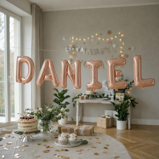 Set 6 Balloons Numbers with Name Foil Rose Gold 40cm