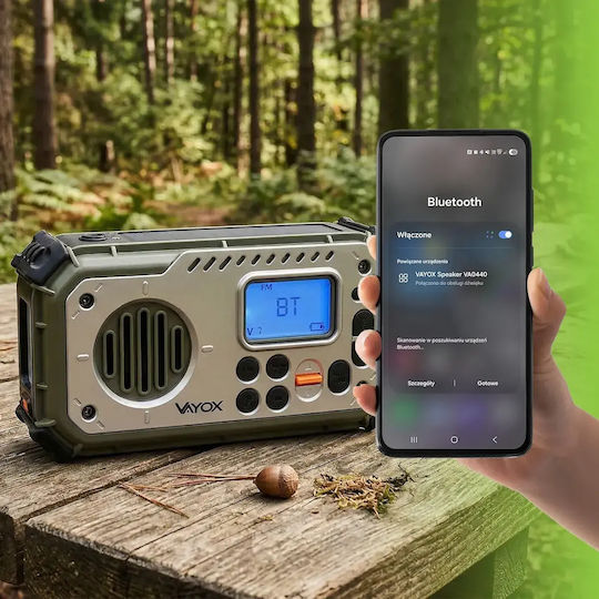 Vayox 1402973 Radio Portabil Solar cu Bluetooth și USB Verde