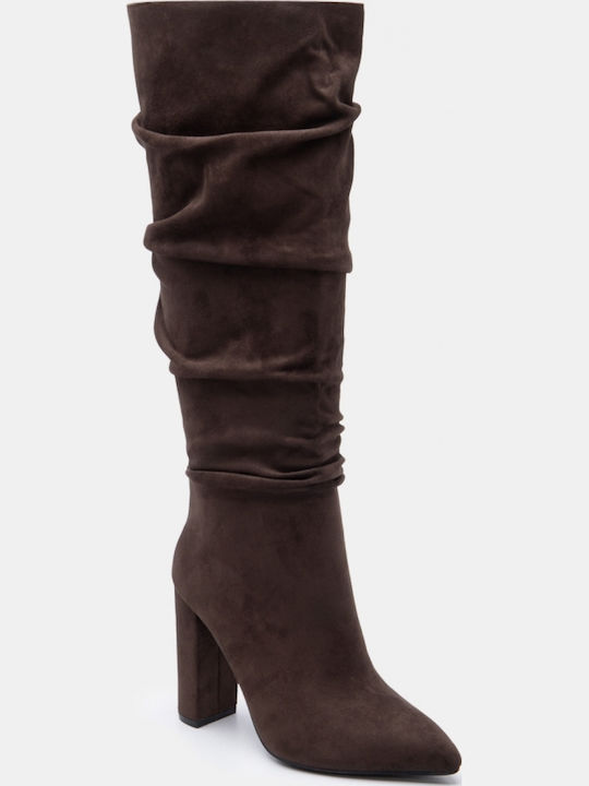 Suede Women's Boots with High Heel Khaki