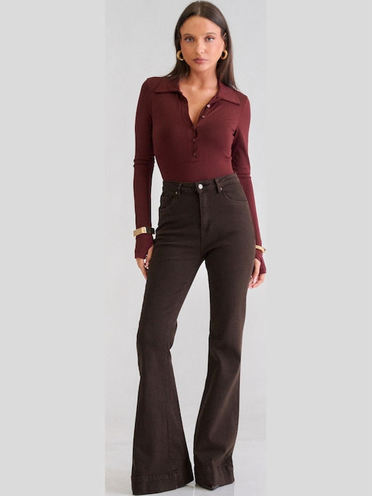 Damen-Bodysuit mit Knöpfen Burgundisch