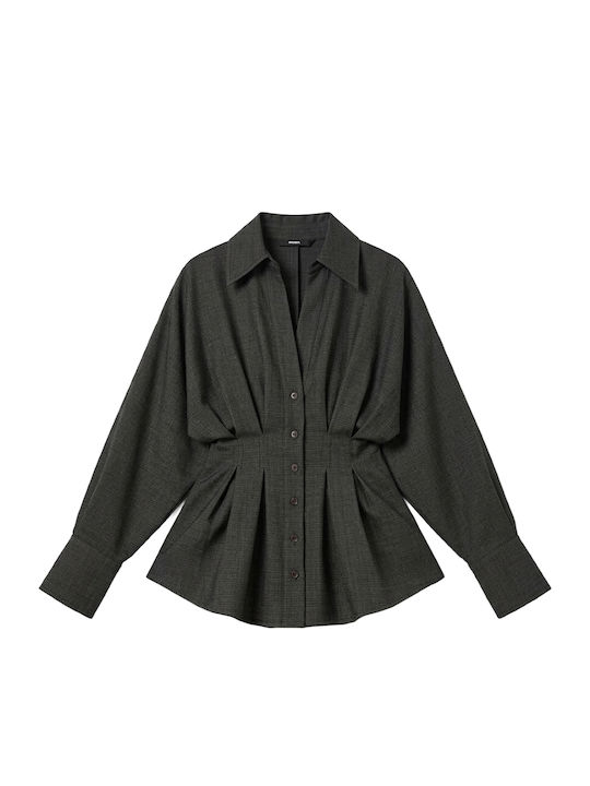 Long Sleeve Women's Shirt Brown-Beige