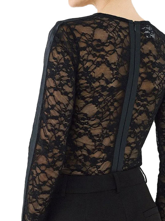 Access Fashion Дамско Боди с Дълъг Ръкав с Дантела Черно 64-2088-609-black