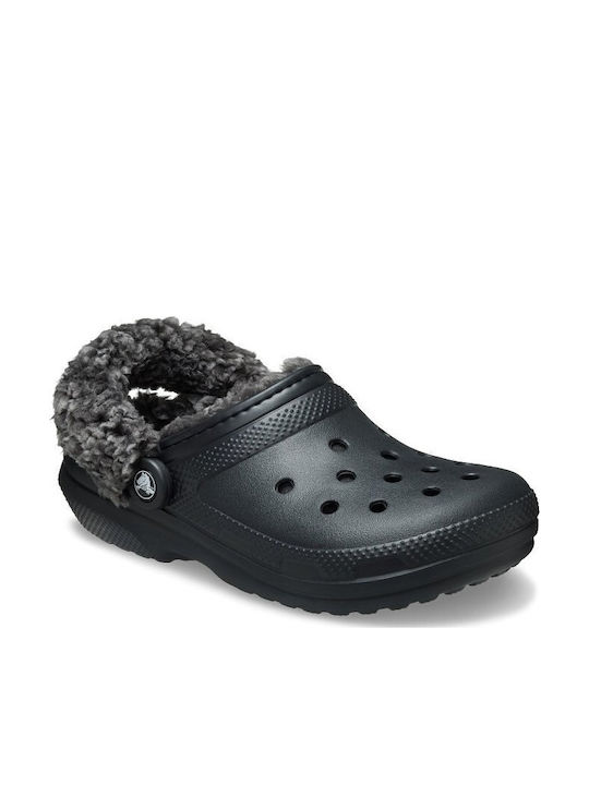 Crocs Classic Fleece Lined Γυναικεία Σαμπό με Γούνα Μαύρα