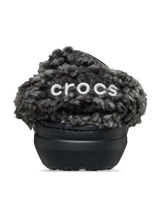 Crocs Classic Fleece Lined Γυναικεία Σαμπό με Γούνα Μαύρα