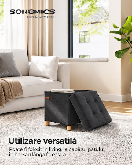 Taburet de Cameră de Zi cu Spațiu de Depozitare Tapițat cu Țesătură Negru 38x38x40cm