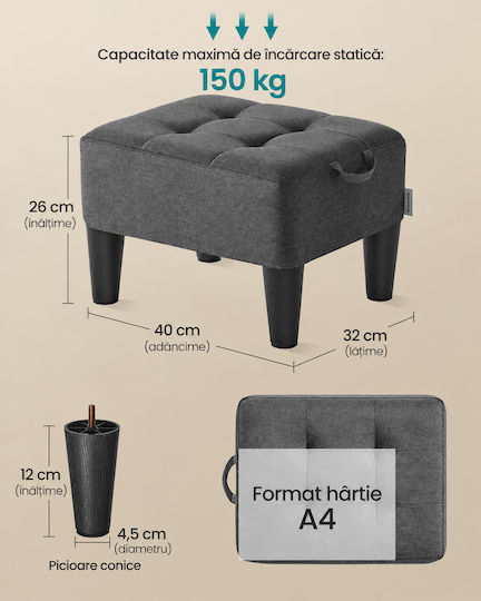 Taburet de Cameră de Zi Cu Spațiu de Depozitare Tapițat Cu Țesătură Gri 40x32x26cm