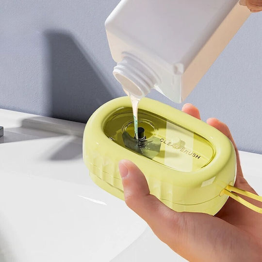 Perie de spălat haine Flippy cu dispenser de detergent 4 perii de curățare din ABS + PS galbenă