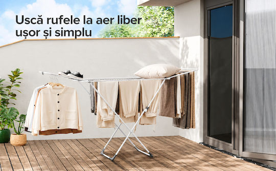 Songmics Uscător de Rufe Pliabil de Pardoseală Inox cu Lungimea Suportului de Uscare a Hainelor 18m