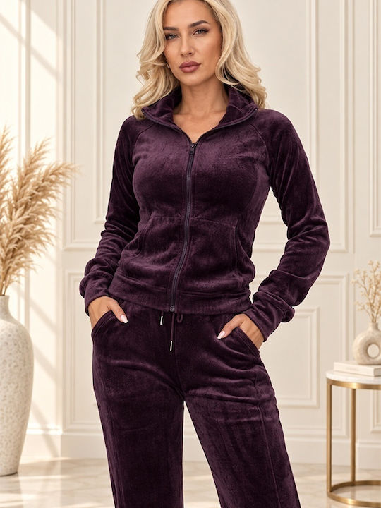 Samt Damen Jogginghosen Set Lila