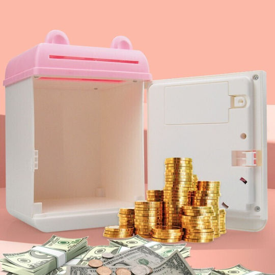 Piggy Bank Girls Flippy Savings Piggy Box Simple Piggy Bank Key Access 17 X 11.5 X 10 Cm 400 Gr White Pink