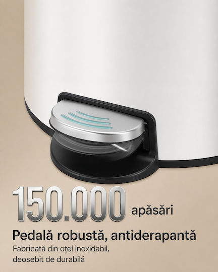 Songmics Coș de Gunoi din Oțel Inoxidabil cu Pedală 30lt Alb