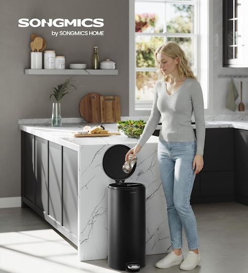 Songmics Coș de Gunoi din Oțel Inoxidabil cu Pedală 30lt Negru