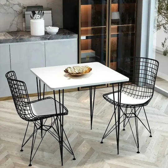 Masă Pătrată de Bucătărie din Lemn cu Cadru Metalic Alb 70x70x75cm