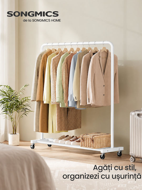 Songmics Cu Roți Rack Pentru Îmbrăcăminte Din Metal Albă 110x38x142cm