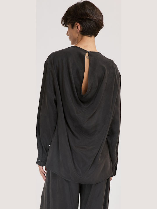 Damen Bluse Drapierung Schwarz