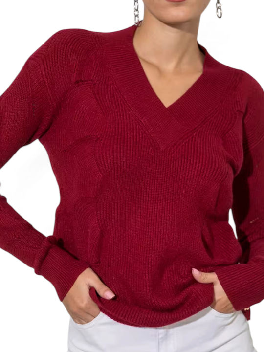 Women's Sweater with V-Neckline Burgundy