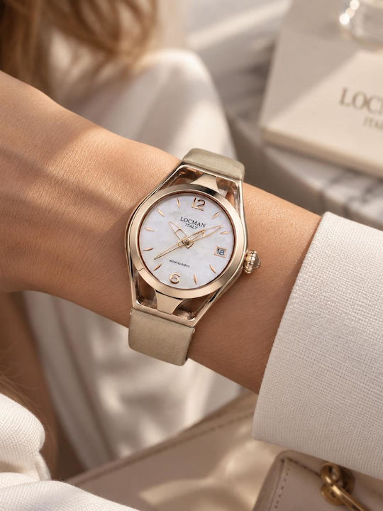 Locman Italy Montecristo Lady Pvd 36mm Mechanism: three Hands Quartz Zifferblatt: weißes Filz Lederarmband Gold Satin Locman Italy Montecristo Lady Pvd 36mm Mechanism: three Hands Quartz Zifferblatt: weißes Filz Lederarmband Gold Satin