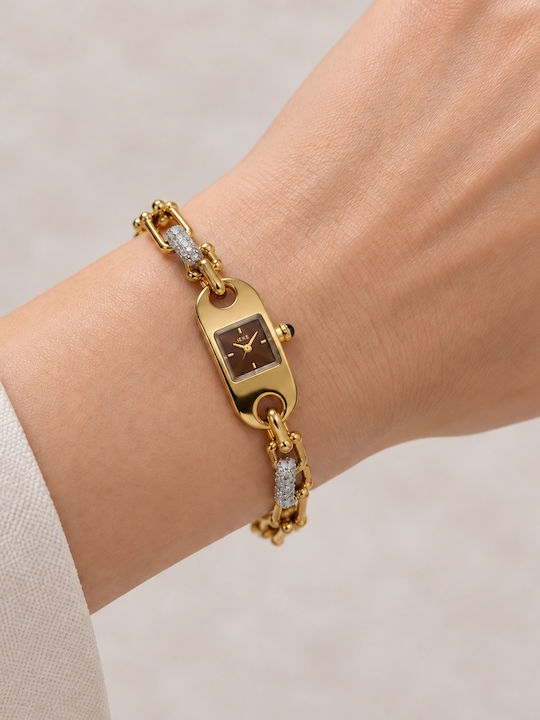 Ieke Damenuhr Batterie mit Metallarmband Dunkelbraun/Gold IEKE Ieke Damenuhr Batterie mit Metallarmband Dunkelbraun/Gold IEKE