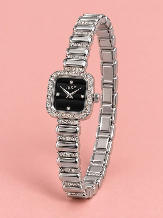 Ieke Damenuhr Batterie mit Metallarmband Silber/Schwarz IEKE-Uhr-Silber-Schwarz-Steine-001 Ieke Damenuhr Batterie mit Metallarmband Silber/Schwarz IEKE-Uhr-Silber-Schwarz-Steine-001
