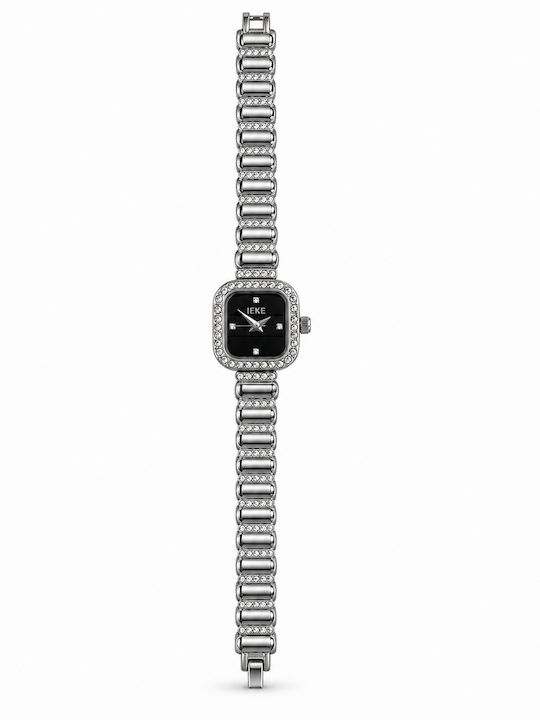 Ieke Damenuhr Batterie mit Metallarmband Silber/Schwarz IEKE-Uhr-Silber-Schwarz-Steine-001