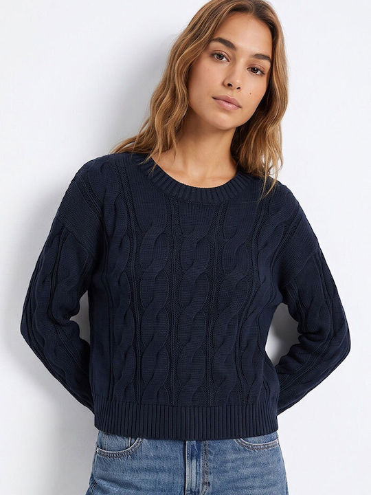 Damen Langärmeliges Baumwollpullover Blau