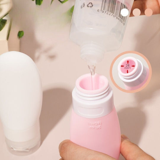 Recipient portabil elegant din silicon pentru călătorie Flippy potrivit pentru loțiune șampon alte lichide etanș reîncărcabil capacitate 90 ml 14 cm roz