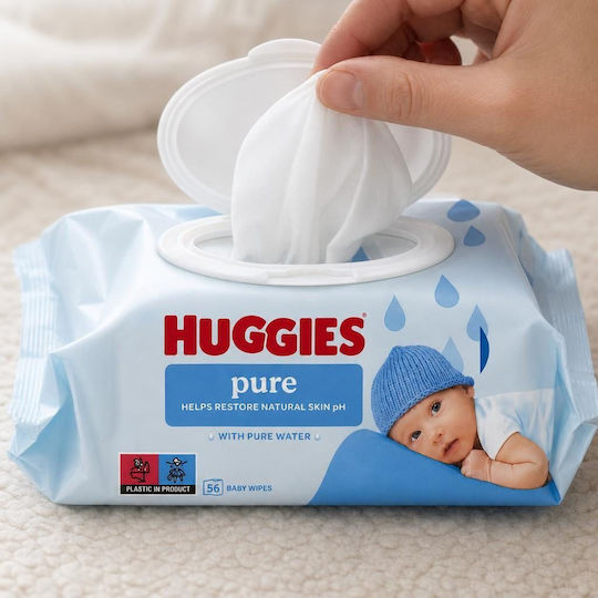 Huggies Pure Servetele Umede Bebelusi Hipoalergenice Cu 99% Apă Fără Alcool Și Fara Parabeni 56 Bucăți