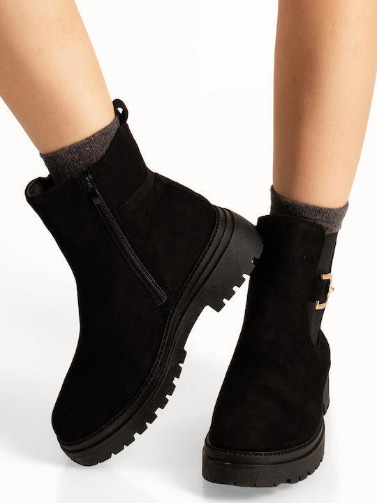 Wildleder Stiefeletten Damen Schwarz