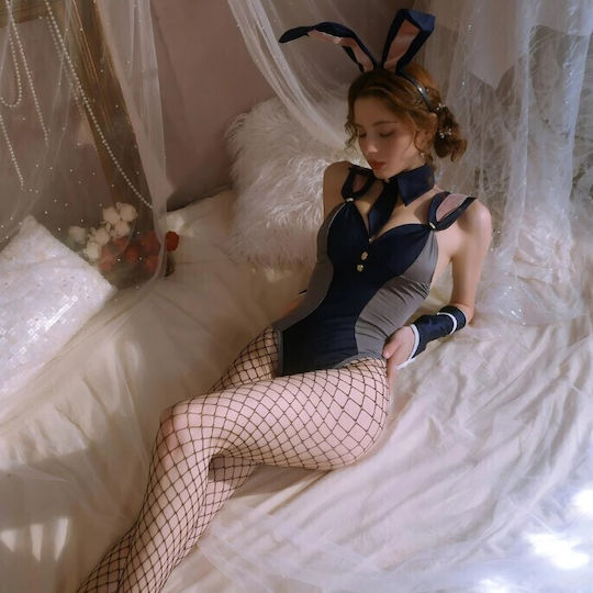 Roza Rz5229 Sexy Hase Cosplay Set Damen Corsage Blau Ohren Hase Schleife & Accessoires