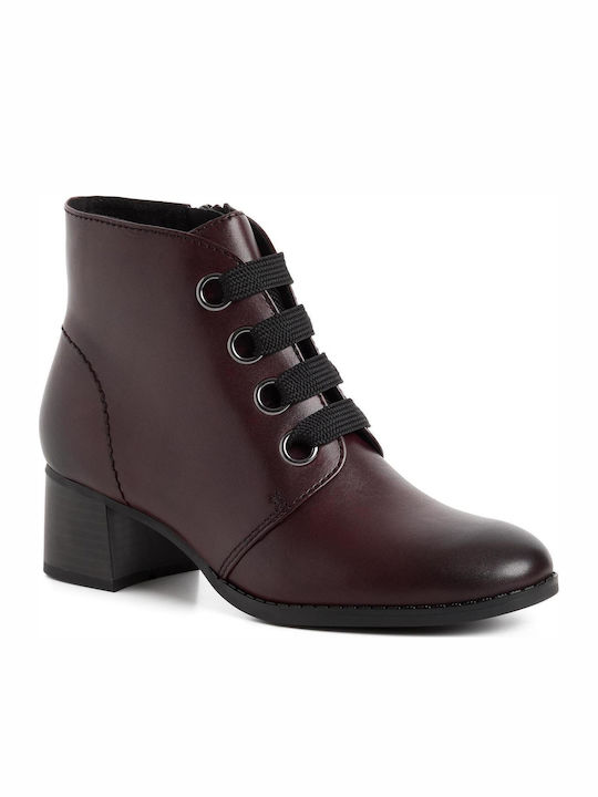 Leather Women's Ankle Boots Burgundy