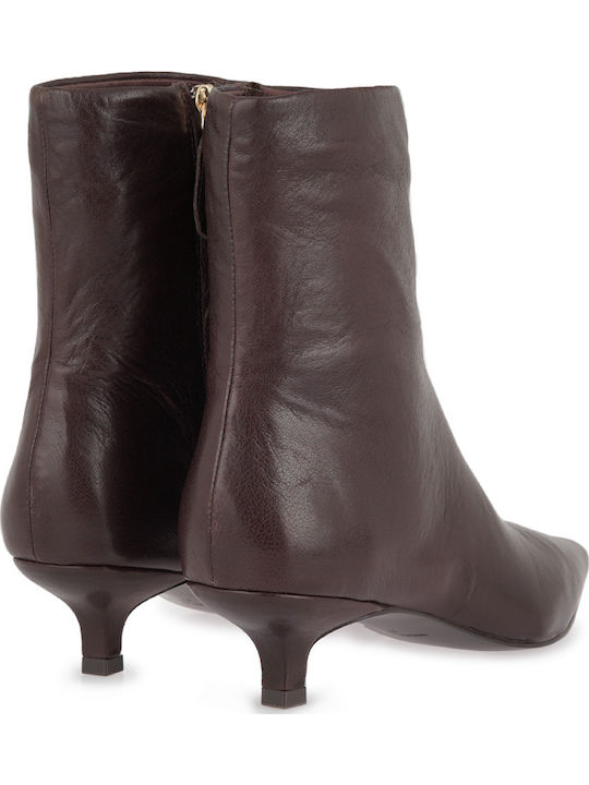 Leder Damen Stiefeletten mit Mittelhohem Braun Absatz