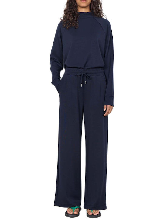 Soya Concept Women's High Rise Fabric Trousers with Rubber Band Blue