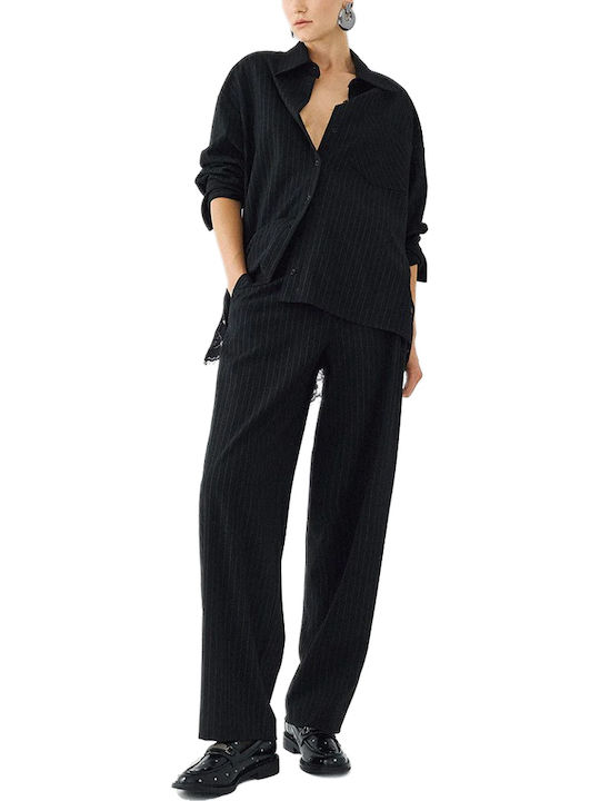 Damenhose in Carrot Passform Gestreift Schwarz