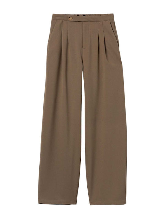 Damen Hochbund Stoffhose mit Gummiband Beige