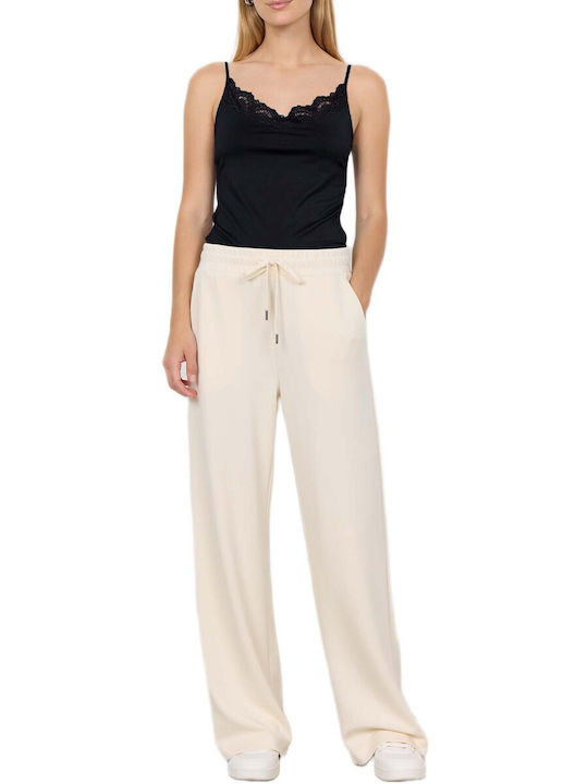 Soya Concept Women's High Rise Fabric Trousers with Rubber Band Ecru