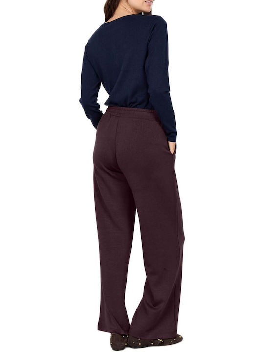 Women's High Rise Fabric Trousers with Rubber Band Brown