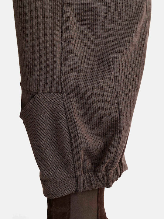 Pantaloni Dama Cu Talie Inalta Din Tesatura Maro