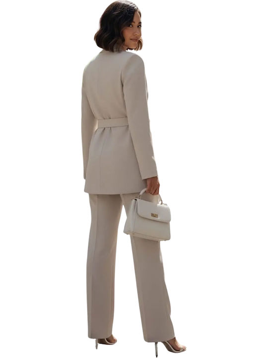 Women's Beige Set with High Rise Trousers