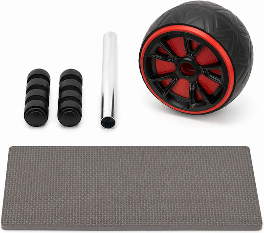 Roată pentru exerciții abdominale cu mânere antiderapante protecție pentru genunchi covoraș 16x9 cm negru